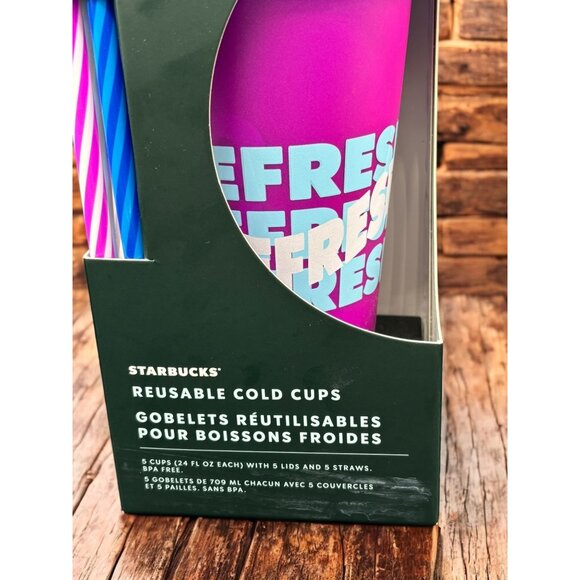 Starbucks Summer Dome lid Reusable Cold Cups 24 oz Set of 5 New - Picture 2 of 8